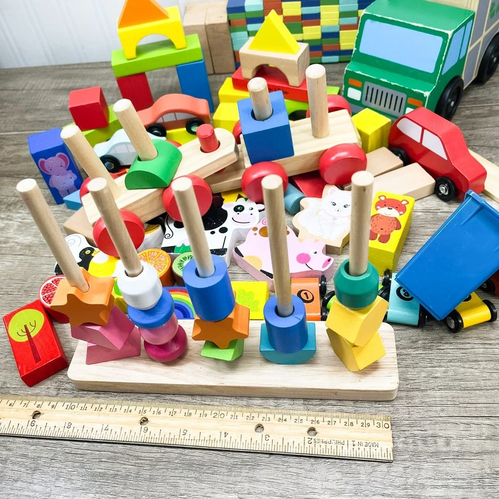 Montessori Wooden Building Blocks, Melissa and Doug Dump Truck and Wood Blocks